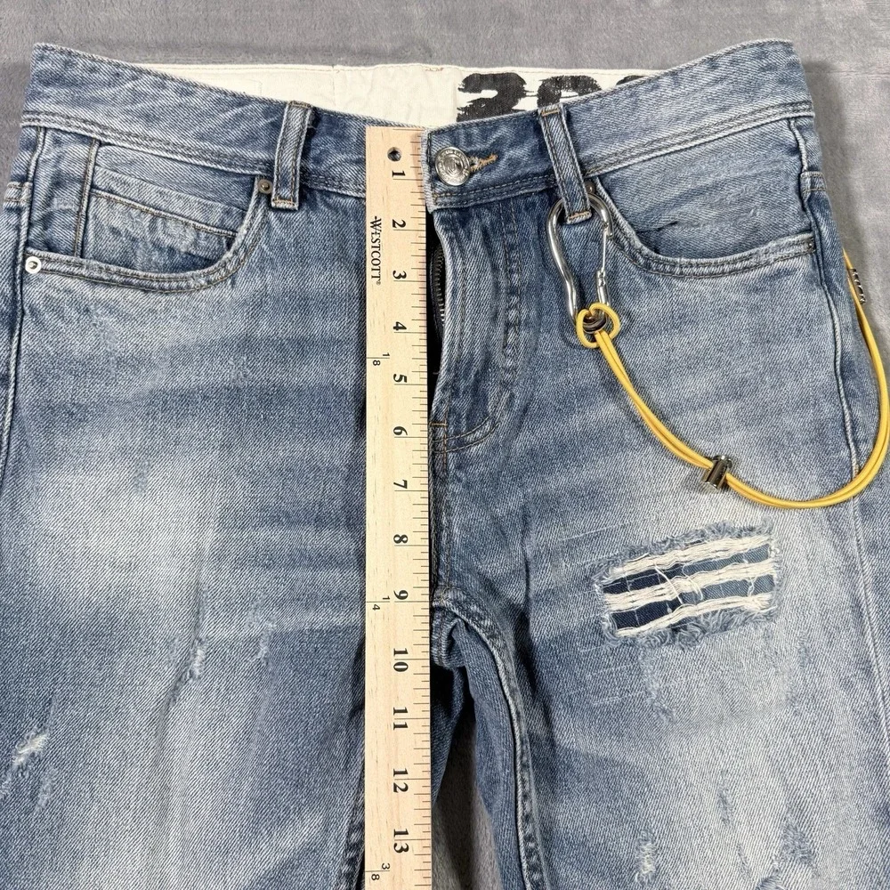 Cabbeen Distressed Jeans 28x27 Blue Denim Y2K Grunge Streetwear Taper FZT 81006